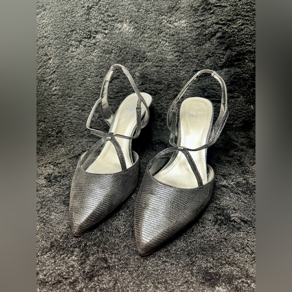 Black Crocodile Print IMPO Slingback Pumps
